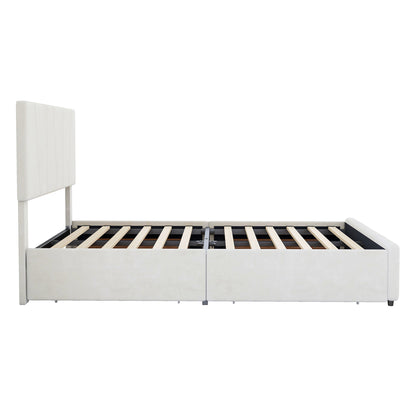 Full Size Upholstery Platform Bed with Four Drawers on Two Sides,Adjustable Headboard,Beige