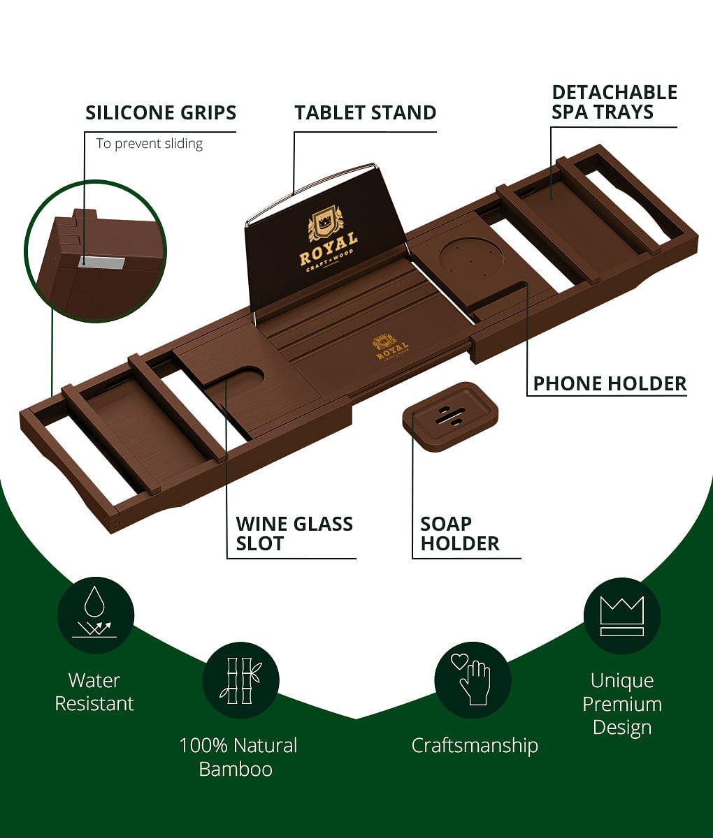 Bathtub Reading Tray Brown Color by Royal Craft Wood