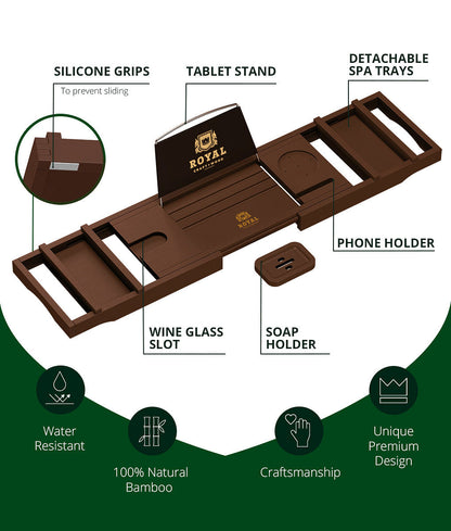 Bathtub Reading Tray Brown Color by Royal Craft Wood