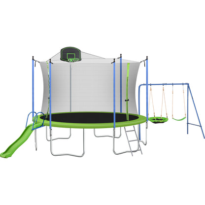 14FT TRAMPOLINE WITH SWING-METAL WITH SLIDE