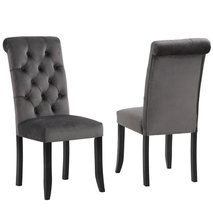 Classic Fabric Tufted Dining Chair with Wooden Legs - Set of 2