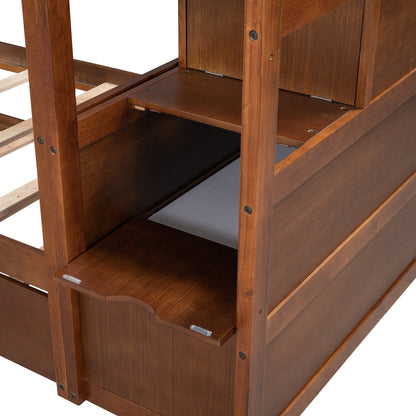 Twin-Over-Twin Bunk Bed with Twin Size Trundle and 3 Storage Stairs,Walnut (OLD SKU :LP000064AAD)