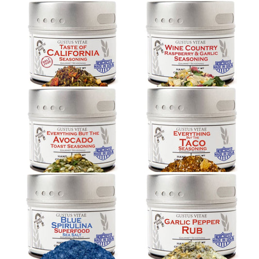 California Seasonings Gift Set - Tastes of California - Artisanal Spice Blends Six Pack by Gustus Vitae