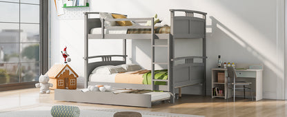 Full-Over-Full Bunk Bed with Twin size Trundle , Separable Bunk Bed for Bedroom - Grey