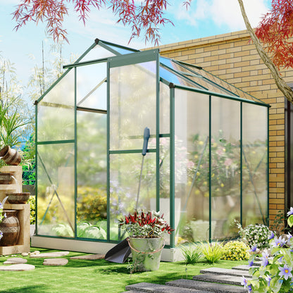 TOPMAX Upgraded Outdoor Patio 6.2ft Wx6.3ft D Greenhouse, Walk-in Polycarbonate Greenhouse with 2 Windows and Base,Aluminum Hobby Greenhouse with Sliding Door for Garden, Backyard, Green