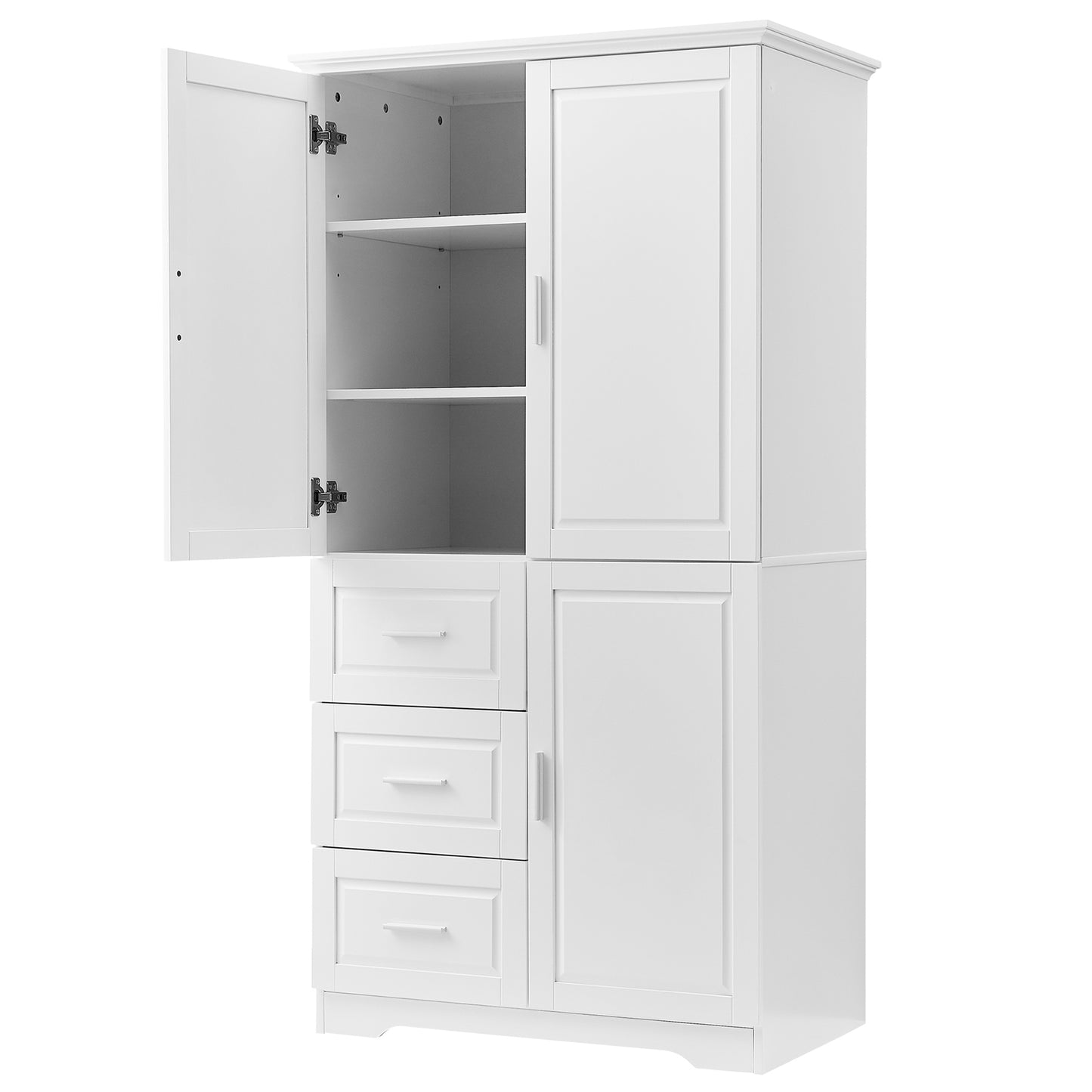 Tall and Wide Storage Cabinet with Doors for Bathroom/Office, Three Drawers, White