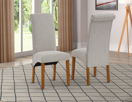 Set of 2 Upholstered Fabric Dining Chairs,Modern High Back Button- linen Kitchen Dining Chairs with Solid Wood Legs and Nailed Trim,Side Chairs Armless Chair Parsons Chair for Kitchen