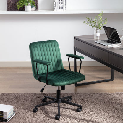 Mid-Back Desk Chair,Velvet Executive Swivel Office Chair with black Frame ,Swivel Arm Chair For Home Office(Green)