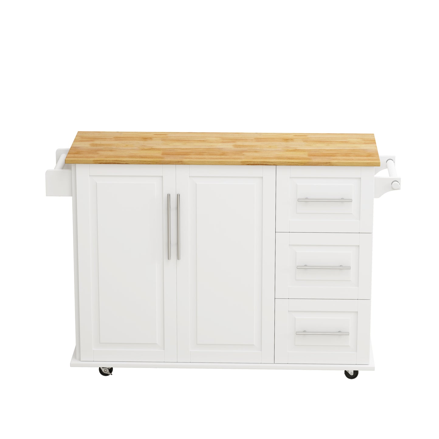 Kitchen Island Cart with 2 Door Cabinet and Three Drawers,53.5 Inch Width with Spice Rack, Towel Rack （White)