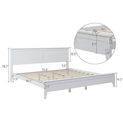 Modern White Solid Wood King Platform Bed