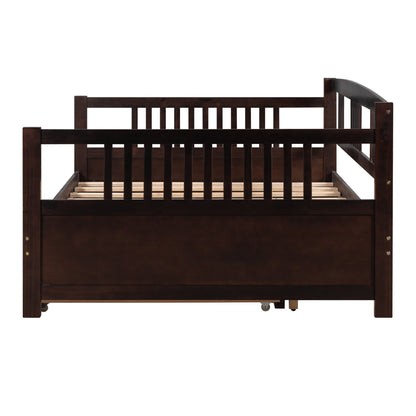 Full Size Daybed Wood Bed with Twin Size Trundle,Espresso