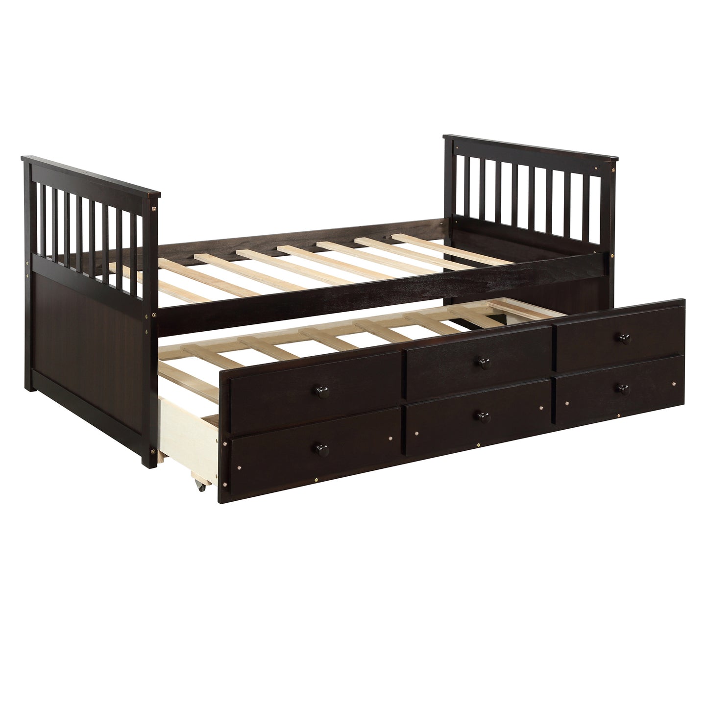 TOPMAX Captain's Bed Twin Daybed with Trundle Bed and Storage Drawers, Espresso