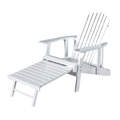 Adirondack Chair with Pull Out Footrest, Acacia Wood for Patio Deck Garden, Backyard Furniture, Easy to Install, White