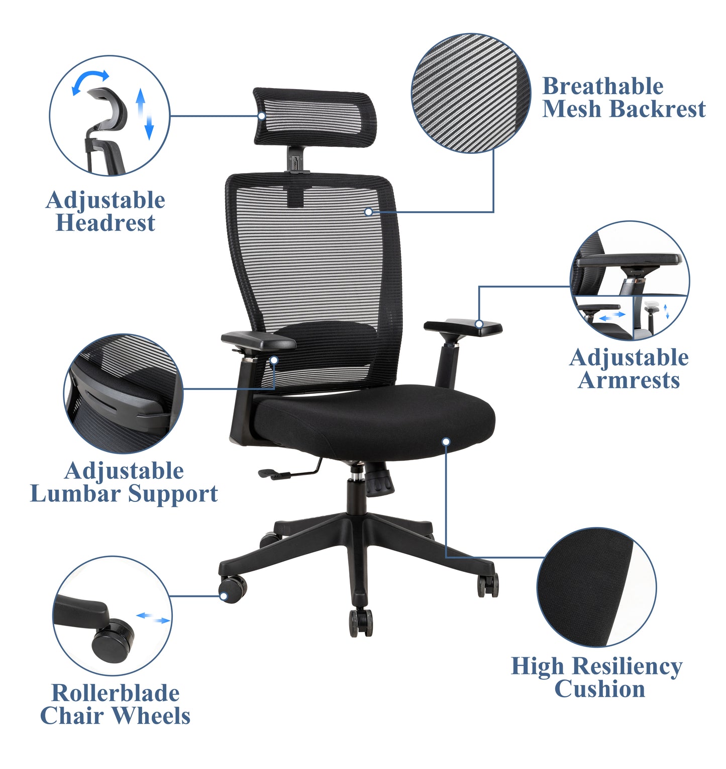 Big and tall High Back Office Chair with Headrest and 3D armrest, lumbar support with height adjustment, tilt function max 128°, 300lbs ,Black