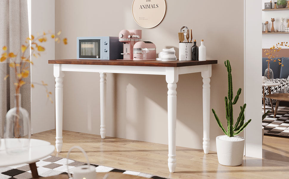 TOPMAX Retro Farmhouse Solid Wood Kitchen Dining Table Breakfast Nook, Cherry+White