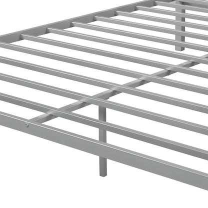 Metal Framed Canopy Platform Bed with Built-in Headboard,No Box Spring Needed, Classic Design, Queen , Sliver