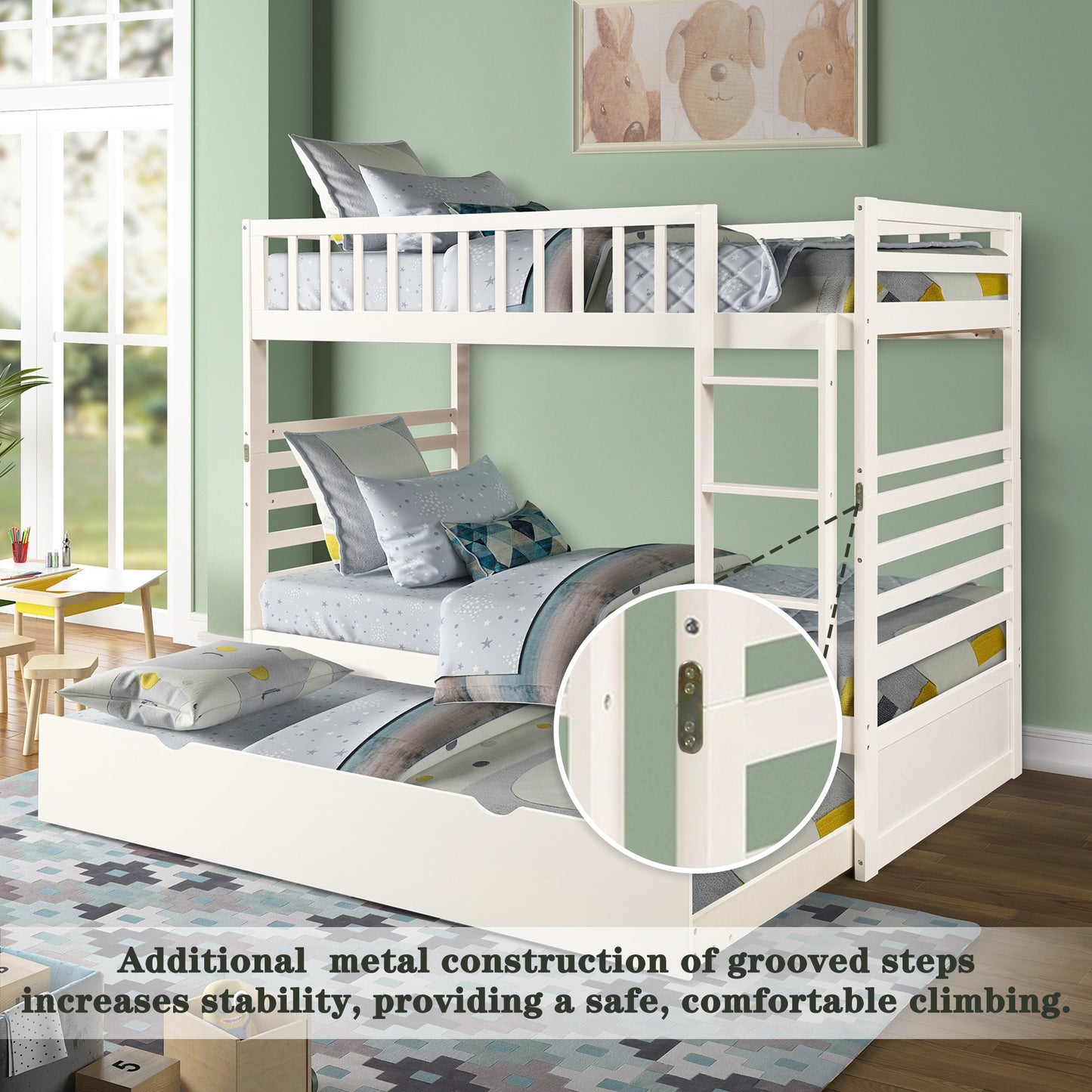 Orisfur. Twin Bunk Beds for Kids with Safety Rail and Movable Trundle bed