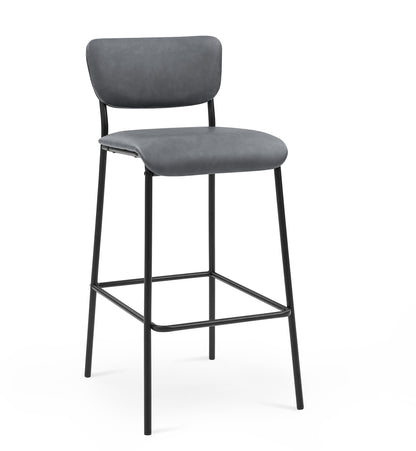 Pu Faux Leather Bar Stools Set of 2, Pub Barstools with Back and Footrest, Grey (18.25"x20“x38.5”）