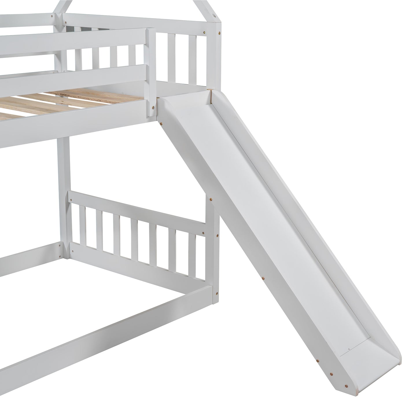 Twin over Twin House Bunk Bed with Slide and Storage Staircase,White