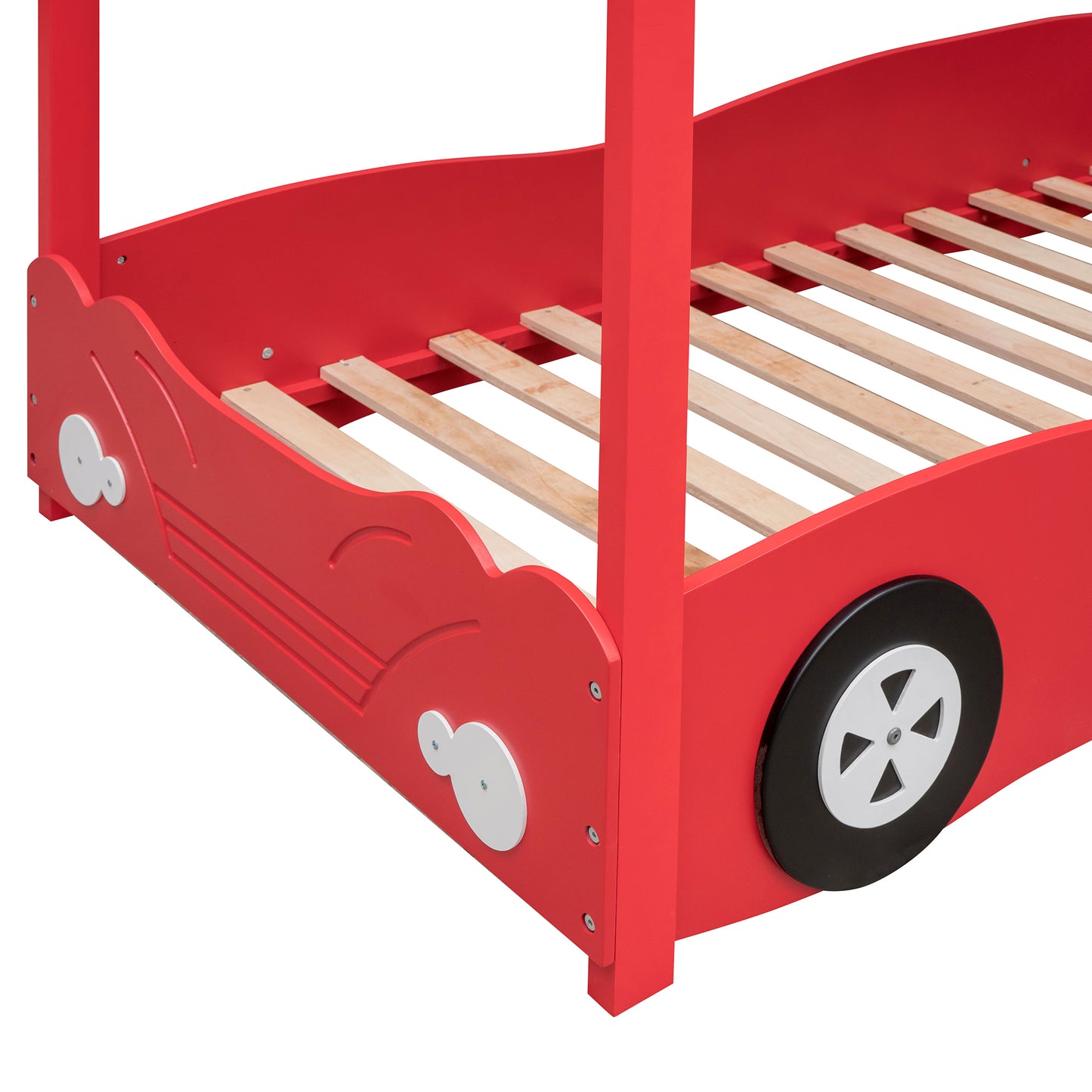 Twin Size Car-Shaped Bunk Bed with Wheels, Red