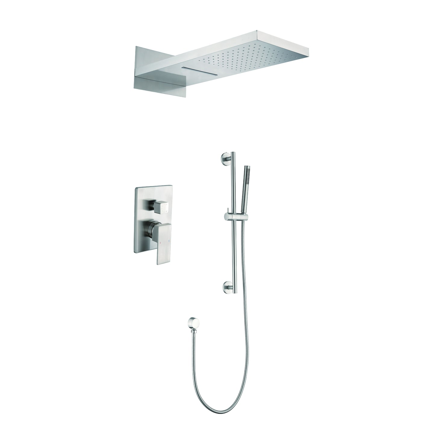 Shower System Square Bathroom Luxury Rain Mixer Shower Combo Set Pressure Balanced Shower System with Shower Head, Hand Shower, Slide Bar, Shower Arm, Hose, and Valve Trim