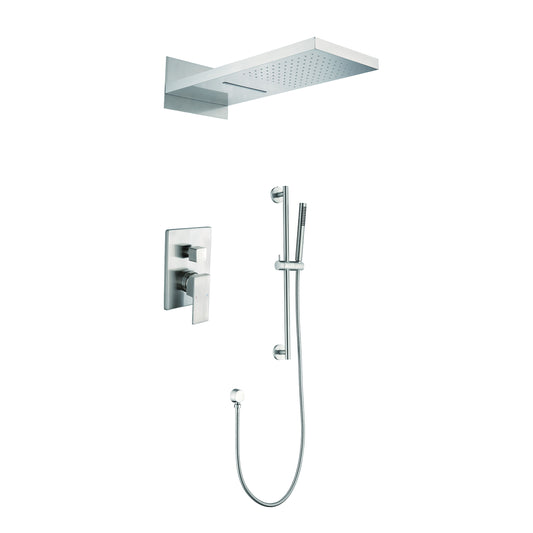 Shower System Square Bathroom Luxury Rain Mixer Shower Combo Set Pressure Balanced Shower System with Shower Head, Hand Shower, Slide Bar, Shower Arm, Hose, and Valve Trim