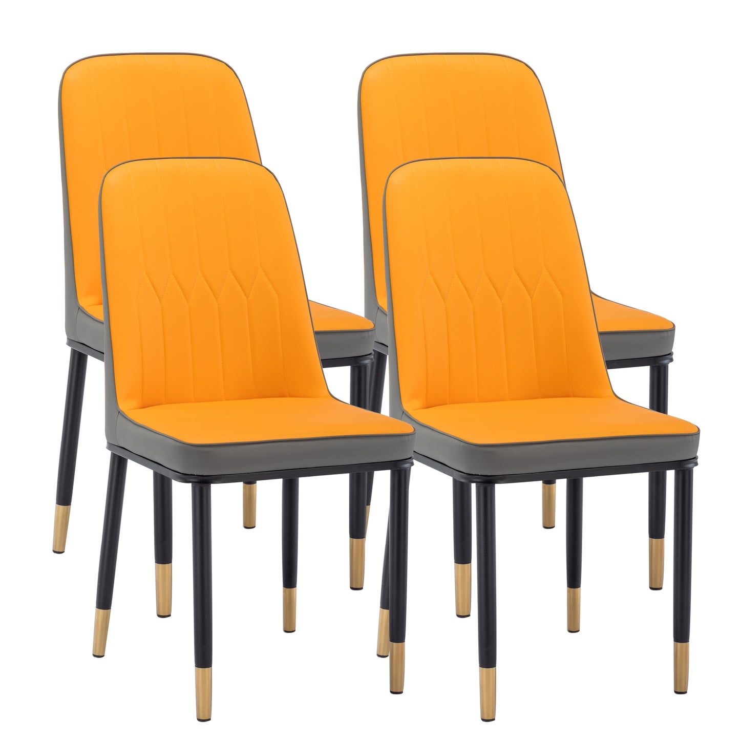 Zen Zone PU Dining Chair With Iron Metal Gold Plated Legs, Suitable For dining room, bar counter, Living Room, Set of 4, Orange