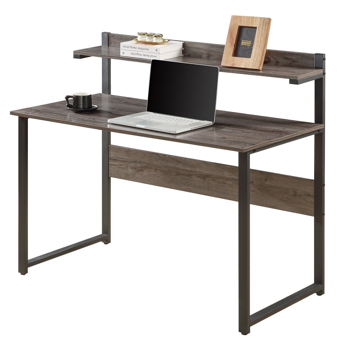 Home Office Computer Desk with Storage Shelves,Morden Simple Style Study Table with hutch(Brown)