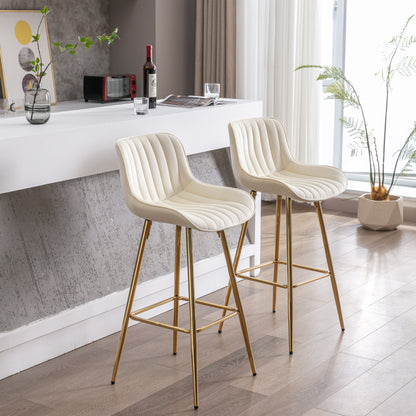 30 inch Set of 2 Bar Stools,with Chrome Footrest Velvet Fabric Counter Stool Golden Leg Simple High Bar Stool,CREAM