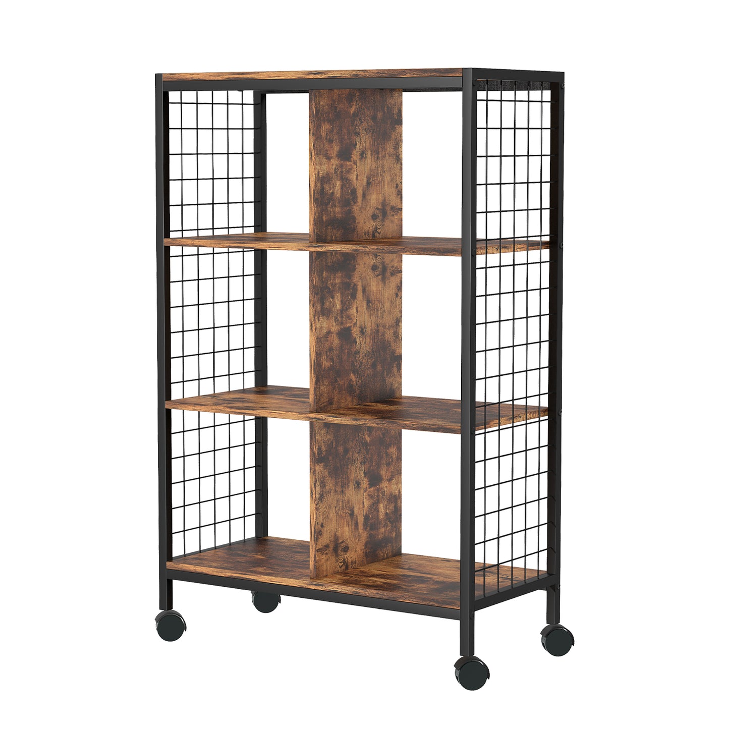 Nordic Living Room Bedroom Wood Metal Movable Bookshelf Storage Rack Srorage Shelf With Wheels