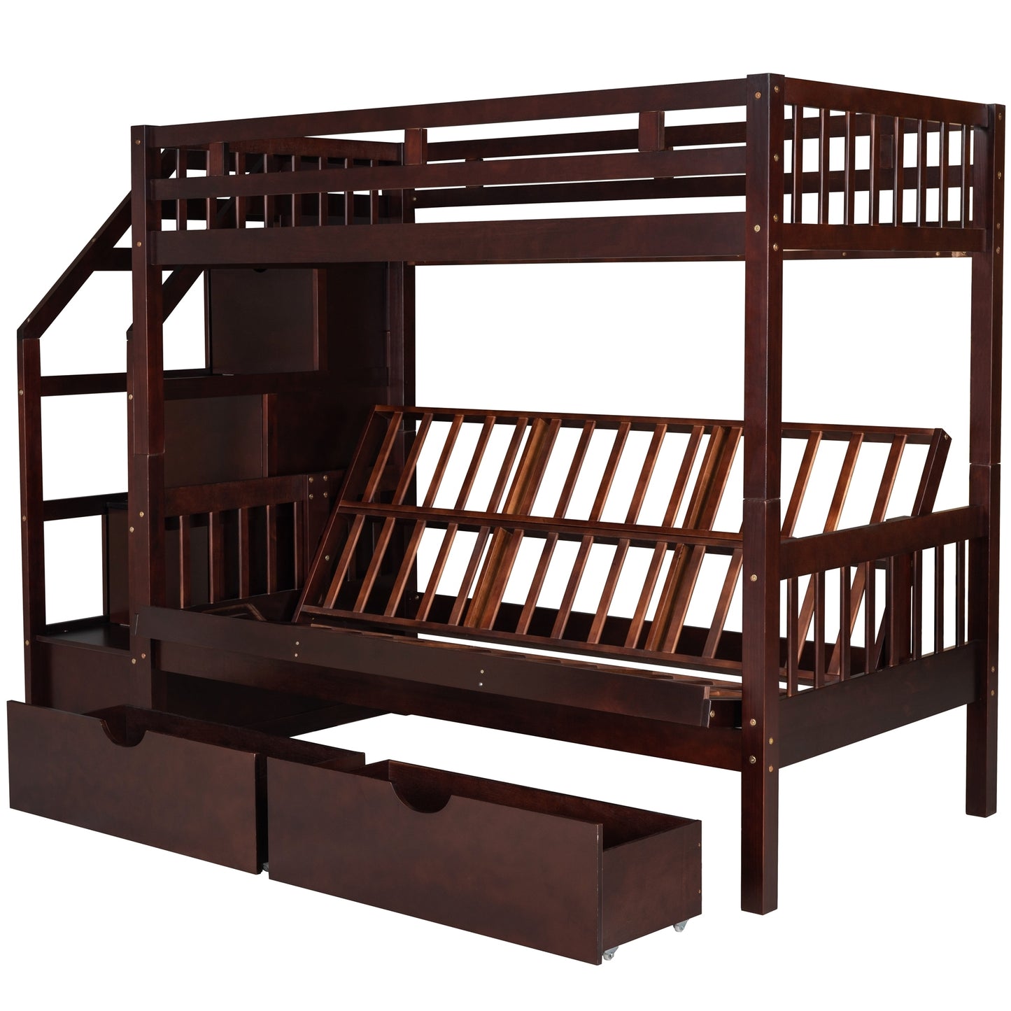 Twin over Full Bunk Bed with Two Drawers and Staircase, Down Bed can be Converted into Daybed,Espresso