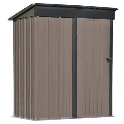 TOPMAX Patio 5ft Wx3ft. L Garden Shed, Metal Lean-to Storage Shed with Lockable Door, Tool Cabinet for Backyard, Lawn, Garden, Brown