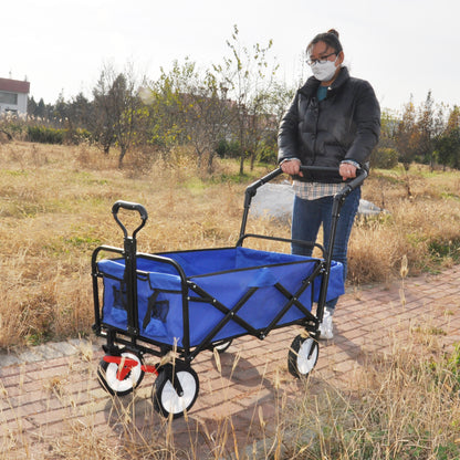 folding wagon Collapsible Outdoor Utility Wagon, Heavy Duty Folding Garden Portable Hand Cart, Drink Holder, Adjustable Handles