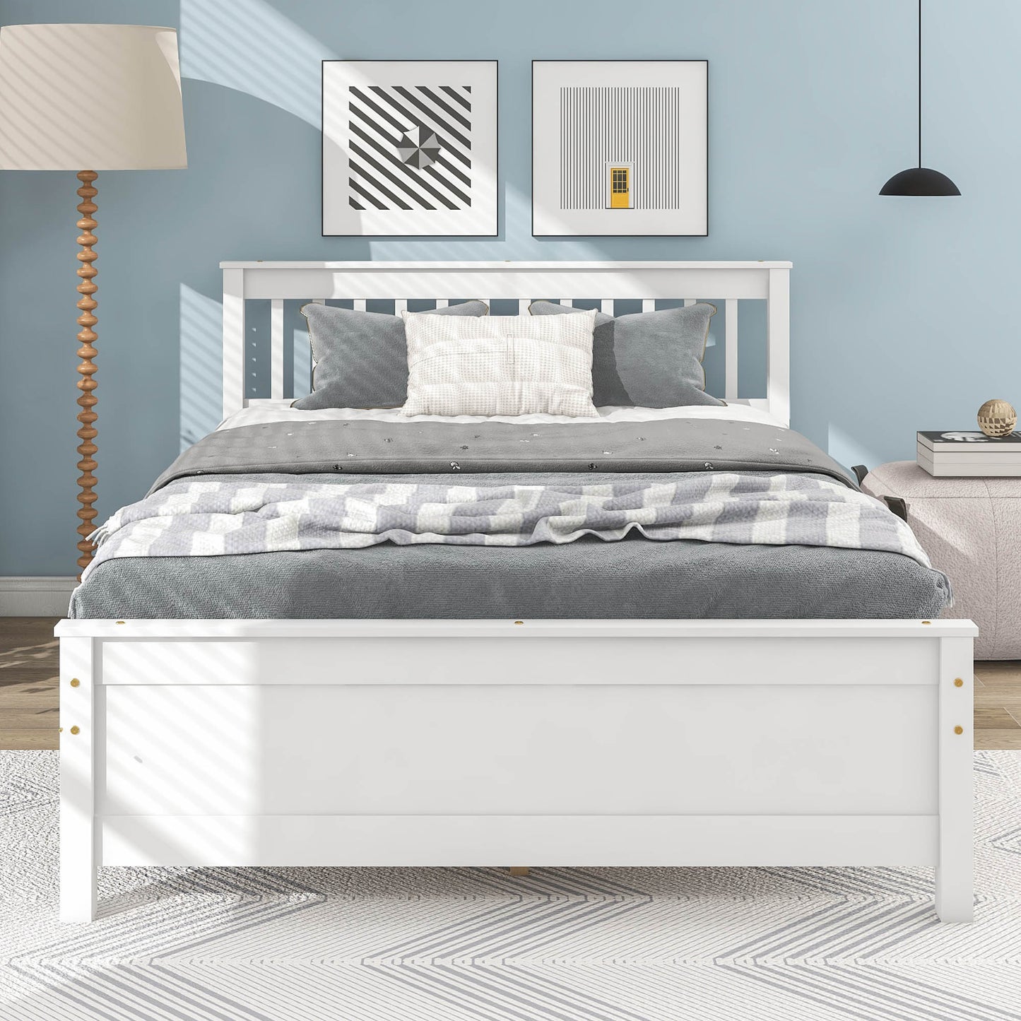 Full Bed with Headboard and Footboard for Kids, Teens, Adults,with a Nightstand ,White