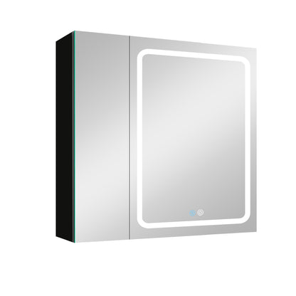 30x30 inch LED Bathroom Medicine Cabinet Surface Mount Double Door Lighted Medicine Cabinet, Medicine Cabinets for Bathroom with Mirror Defogging, Dimmer Black