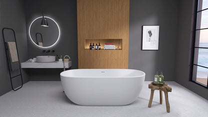 55" Acrylic Free Standing Tub - Classic Oval Shape Soaking Tub, Adjustable Freestanding Bathtub with Integrated Slotted Overflow and Chrome Pop-up Drain Anti-clogging Matte White
