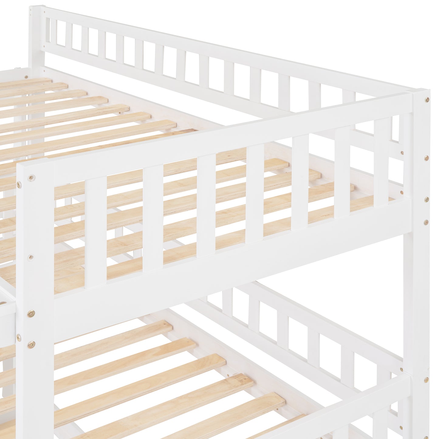 Twin-Over-Twin-Over-Twin Triple Bed with Built-in Ladder and Slide, Triple Bunk Bed with Guardrails, White(OLD SKU: LP000051AAK)