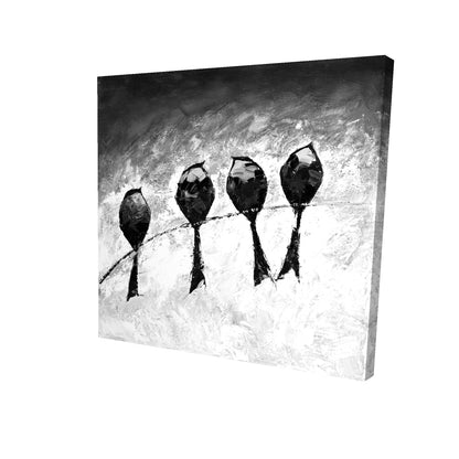 Four birds perched - 32x32 Print on canvas