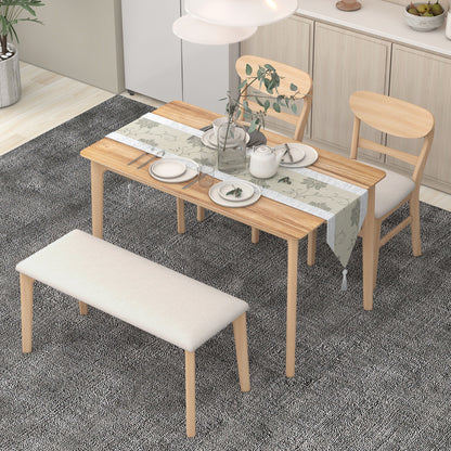 TREXM Dining Table Set for 4, Kitchen Table with 2 Chairs and 1 Bench, Solid Wood Frame and Soft Cushion for Small Space, Dining Room, Office (Natural Wood Wash)