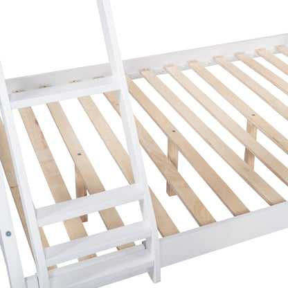 L-Shaped Twin over Full Bunk Bed and Twin Size Loft Bed with Built-in Desk,White