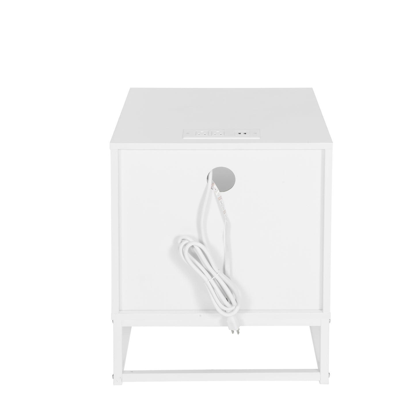 Nightstand with  LED Lights / Drawer, White Bedside Table for Bedroom