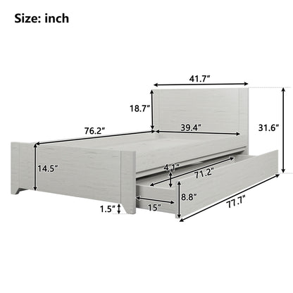 3 Pieces Off White Simple Style Manufacture Wood Bedroom Sets with Twin bed, Nightstand and Chest