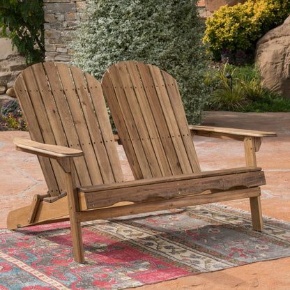 Outdoor Solid Wood Adirondack Loveseat Sofa Natural