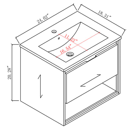 24 inches Floating Bathroom Vanity Combo with Integrated Single Sink and 1 Soft Close Drawer