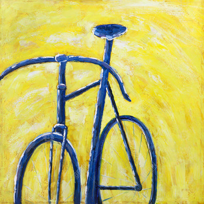 Blue bike on yellow background - 08x08 Print on canvas