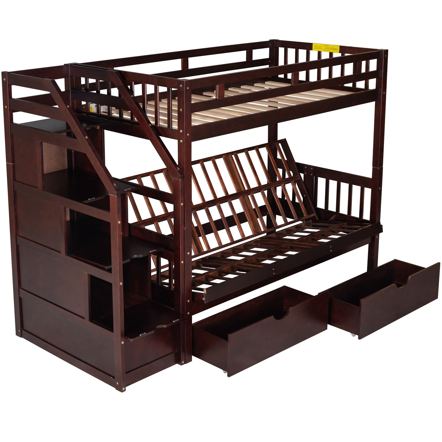 Twin over Full Bunk Bed with Two Drawers and Staircase, Down Bed can be Converted into Daybed,Espresso