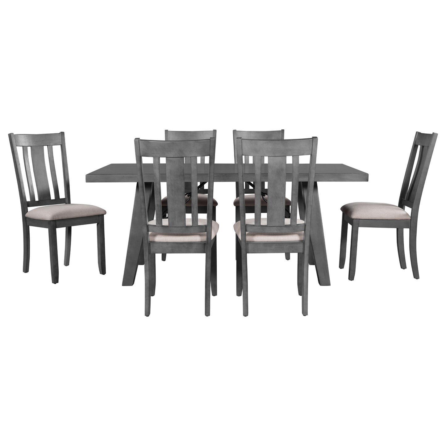 TREXM 7-Piece Dining Room Set - 72" Industrial Style Rectangular Table with Chain Bracket and 6 Dining Chairs (Gray)