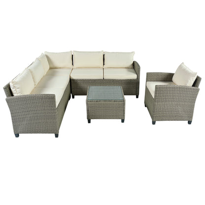 U_STYLE Patio Furniture Set, 5 Piece Outdoor Conversation Set，with Coffee Table, Cushions and Single Chair