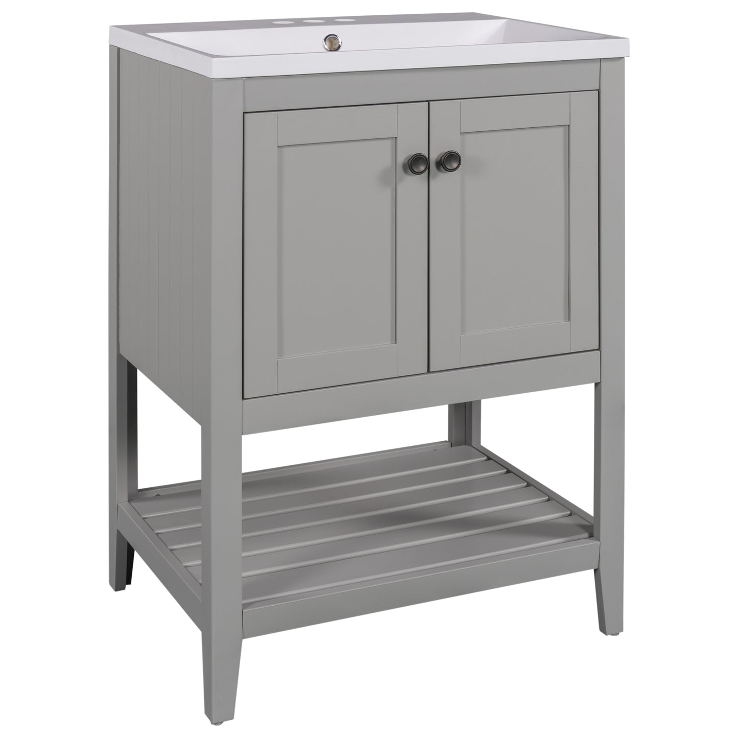 [VIDEO] 24" Grey Modern Sleek Bathroom Vanity Elegant Ceramic Sink with Solid Wood Frame Open Style Shelf (OLD SKU: JL000001AAE)