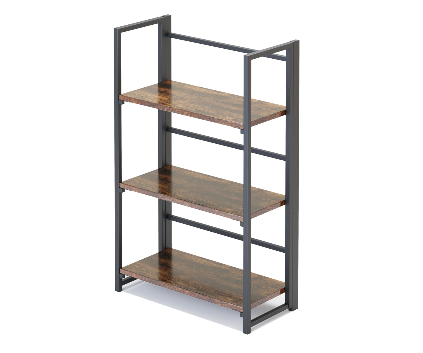 Three-layer folding bookshelf-black paint + retro color